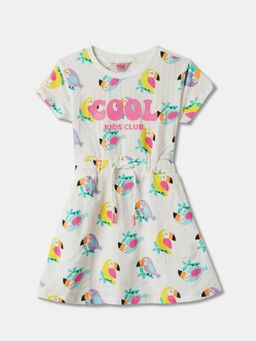 R&B - White Printed Knee Length Dress