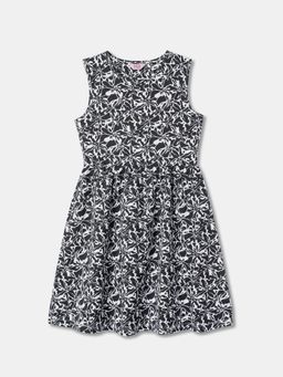 R&B - Black Printed Knee Length Dress