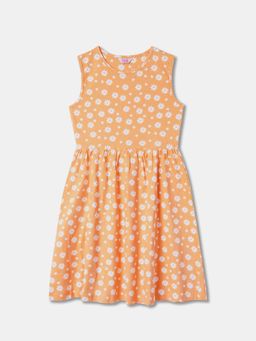 R&B - Orange Floral Knee Length Dress