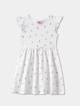 R&B - White Printed Knee Length Dress