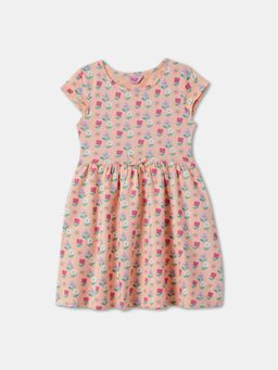 R&B - Peach Floral Knee Length Dress