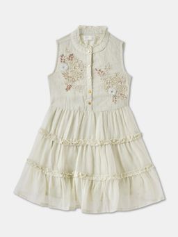 R&B - Cream Embellished/Sequined Knee Length Dress