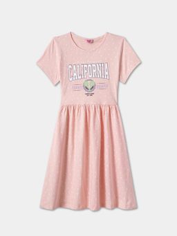 R&B - Peach Printed Knee Length Dress