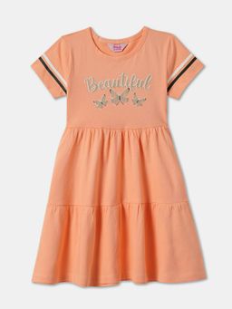 R&B - Orange Printed Knee Length Dress