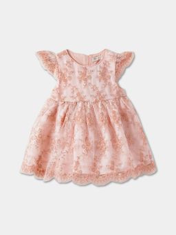 R&B - Peach Embellished/Sequined Baby Dresses and Frocks Dress