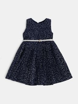 R&B - Navy Blue Printed Knee Length Dress