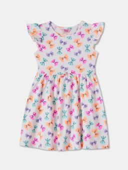 R&B - White Printed Knee Length Dress