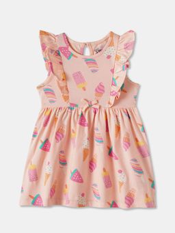 R&B - Peach Printed Baby Dresses and Frocks Dress