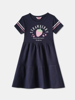 R&B - Navy Blue Printed Knee Length Dress