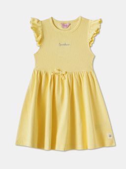 R&B - Yellow Textured Knee Length Dress