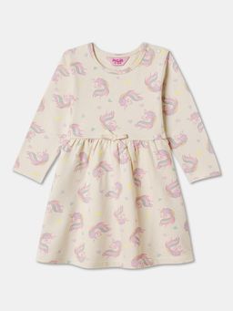 R&B - Beige Printed Baby Dresses and Frocks Dress