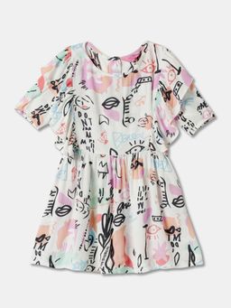 R&B - Ivory Printed Knee Length Dress