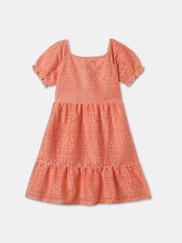 R&B - Peach Textured Knee Length Dress