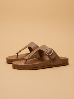 ERIDANI - Cole Buckle Flat Sandals Beige