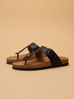 ERIDANI - Cole Buckle Flat Sandals Black