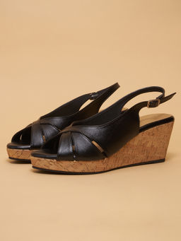ERIDANI - Mysha Peep Toe Wedges Black