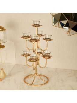 HomeTown - Nelumbra Iron, Glass Lotus Tealight Holder with Votives In Gold (Set of 10)
