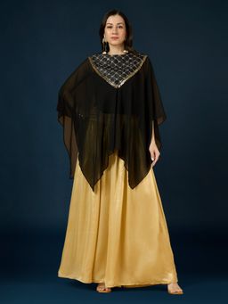 Gajra Gang - Black Georgette Embroidered Cape with Slip & Palazzo Diwalicious (Set of 2)