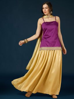 Gajra Gang - Purple Brocade Kurta Palazzo & Dupatta Diwalicious (Set of 3)