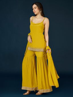 Gajra Gang - Mustard Embellished Kurta Sharara & Dupatta Diwalicious (Set of 3)