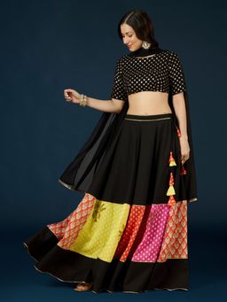 Gajra Gang - Black Panel Lehenga Blouse & Dupatta Diwalicious (Set of 3)