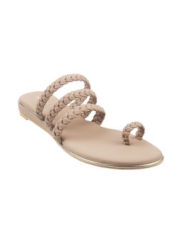 Mochi - Women Beige One Toe Flats