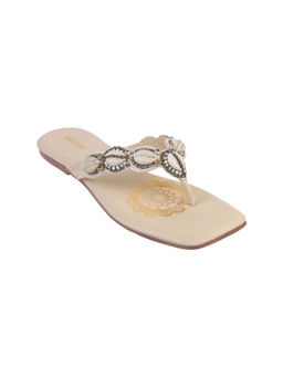 Mochi - Women Beige Square Toe Flats
