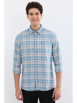 Allen Solly - Men Light Blue Custom Fit Check Full Sleeves Casual Shirts