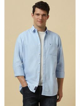 Allen Solly - Men Light Blue Custom Fit Solid Full Sleeves Casual Shirts