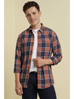 Allen Solly - Men Navy Custom Fit Check Full Sleeves Casual Shirts