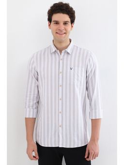 Allen Solly - Men White Custom Fit Stripes Full Sleeves Casual Shirts
