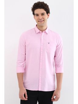 Allen Solly - Men Pink Custom Fit Solid Full Sleeves Casual Shirts