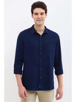 Allen Solly - Men Navy Custom Fit Textured Full Sleeves Casual Shirts