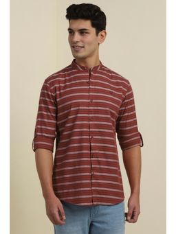 Allen Solly - Men Maroon Custom Fit Stripes Full Sleeves Casual Shirts