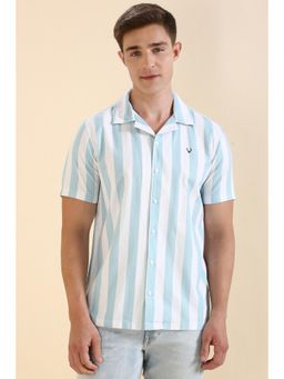 Allen Solly - Men Light Blue Custom Fit Stripes Half Sleeves Casual Shirts