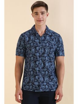 Allen Solly - Men Navy Custom Fit Print Half Sleeves Casual Shirts