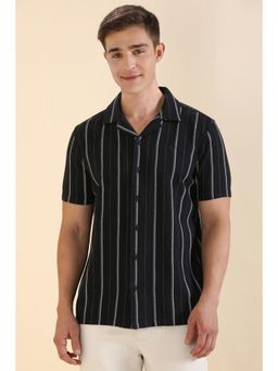 Allen Solly - Men Black Custom Fit Stripes Half Sleeves Casual Shirts