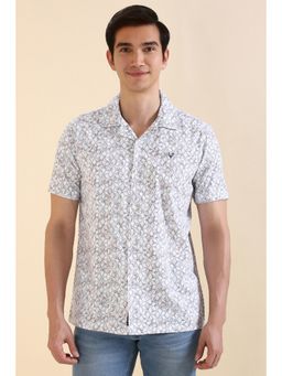 Allen Solly - Men White Custom Fit Print Half Sleeves Casual Shirts