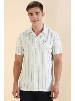 Allen Solly - Men Green Custom Fit Stripes Half Sleeves Casual Shirts