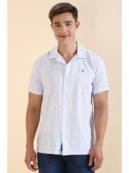 Allen Solly - Men White Custom Fit Stripes Half Sleeves Casual Shirts