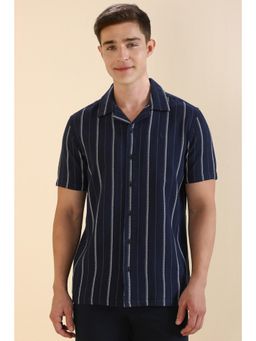 Allen Solly - Men Navy Custom Fit Stripes Half Sleeves Casual Shirts