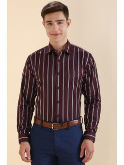 Allen Solly - Men Maroon Slim Fit Stripes Full Sleeves Formal Shirt