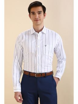 Allen Solly - Men White Slim Fit Stripes Full Sleeves Formal Shirt