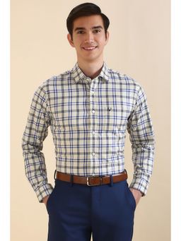 Allen Solly - Men Cream Slim Fit Check Full Sleeves Formal Shirt