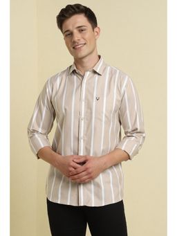 Allen Solly - Men Beige Slim Fit Stripes Full Sleeves Casual Shirts