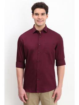 Allen Solly - Men Maroon Slim Fit Solid Full Sleeves Casual Shirts