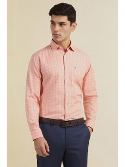 Allen Solly - Men Peach Slim Fit Check Full Sleeves Formal Shirt