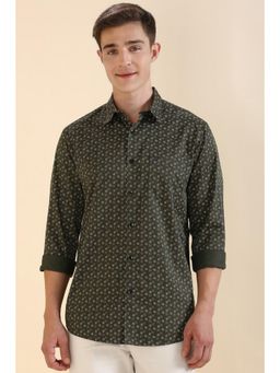 Allen Solly - Men Olive Slim Fit Print Full Sleeves Casual Shirts