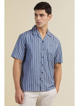 Allen Solly - Men Blue Relaxed Fit Stripes Half Sleeves Casual Shirts