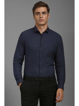 Louis Philippe - Men Navy Super Slim Fit Print Full Sleeves Casual Shirt